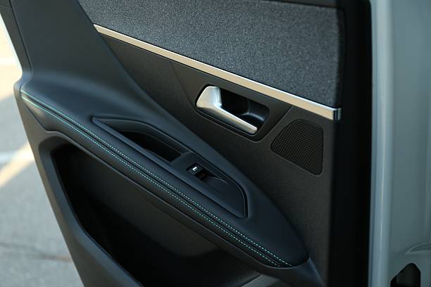 istock Closeup view of black car door inside modern automobile 2208329170