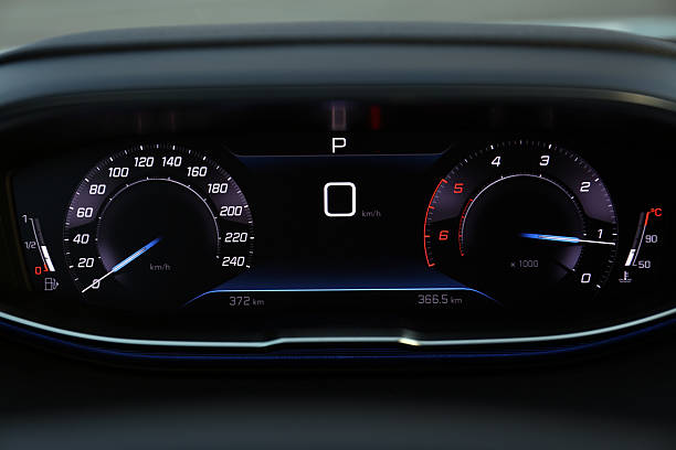 istock Speedometer on dashboard inside of modern luxury car, closeup 2208329182