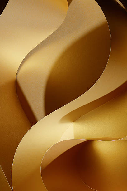 istock Abstract shapes concept design background from Golden printing paper sheets. 2208332533