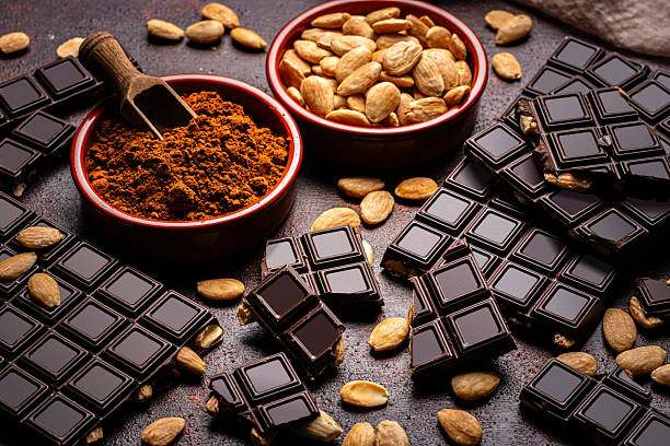 istock Cracked chocolate bars, cocoa powder and almonds 2208338723