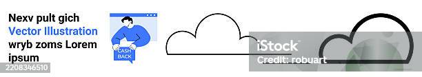 Modern Cloud Loading Concept With Man Holding Loading Sign And Cloud ...