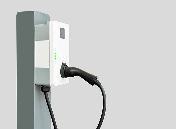 istock Isolated white grey EV charging station with connector 2208348439