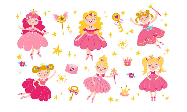 istock Childrens ballerinas set with princess accessories. Kids vector characters 2208361466