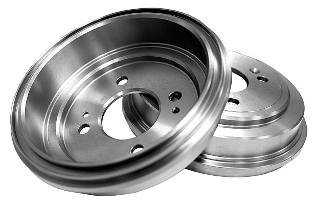 New car brake drums on white background