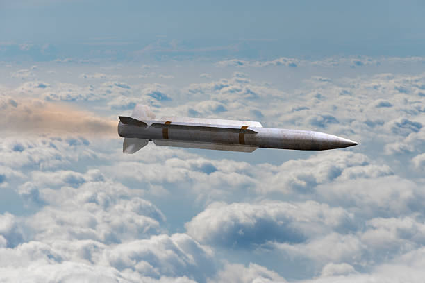 istock Hypersonic missile in flight, flying at high speed through the cloud cover. 2208378105