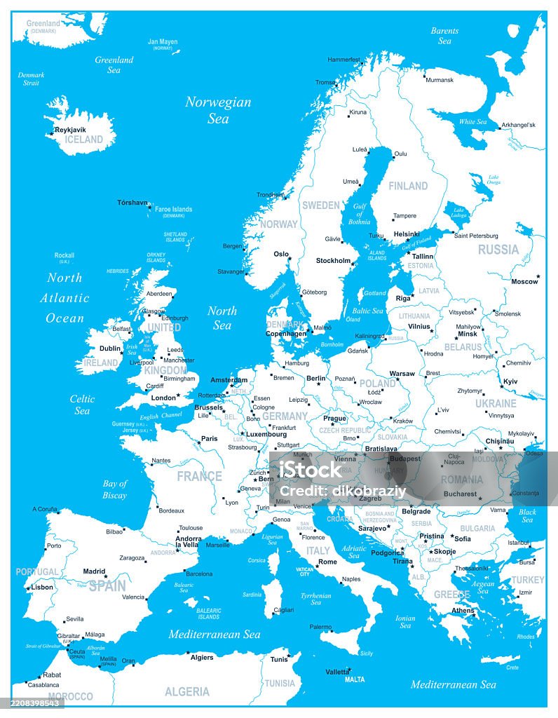 European Map Blue Simple Europe Map Blue White Colored Stock Vector Illustration Stock ...