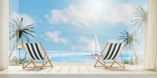 istock Lush Tropical Getaway with Ocean Horizon, 3D render illustration 2208406168