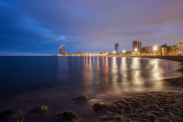 istock The beach of Barceloneta at blue hour 2208416018
