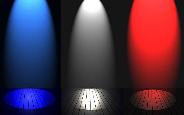 istock Illuminated theater stage Tricolor light blue white red 2208416924