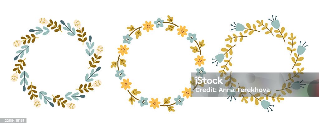 Spring Circle Frame Spring Flower Circle Frame Set Floral Circle Frame Hand Drawn Botanical ...