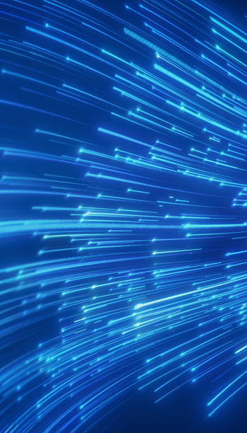 istock Vertical illustation of glowing neon lines in blue. 2208421327