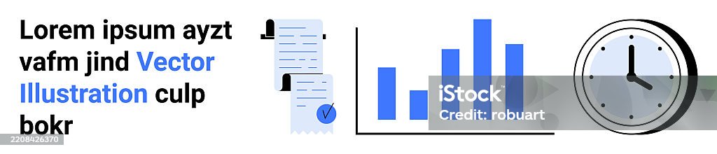 Clock Bar Graph Blue Bar Graph Clock And Documents With Text Modern Design Elements ...