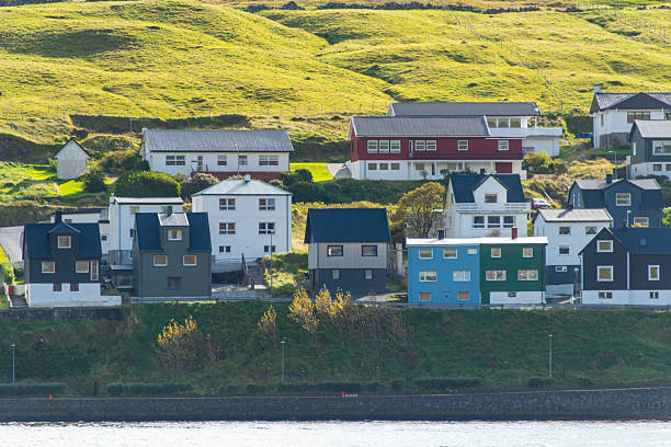 reflections of village at Faroe Islands