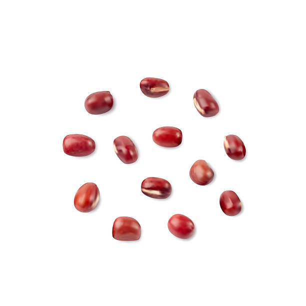 istock Red adzuki beans, raw aduki bean pile, Vigna angularis legume seeds, scattered small dry azuki 2208433514