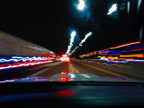 Long exposure shot of road light at night
