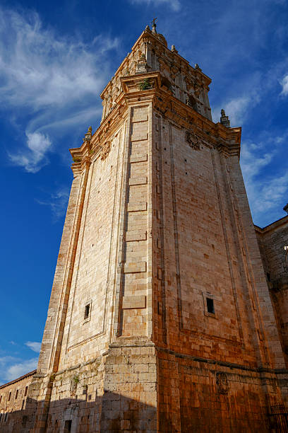 Burgo de Osma town in Soria has its roots in  Arevacan settlement of Uxama and now offers one of the best preserved medieval villages of Castile Leon in Spain on June 2, 2024. Cathedral of the Assumption.