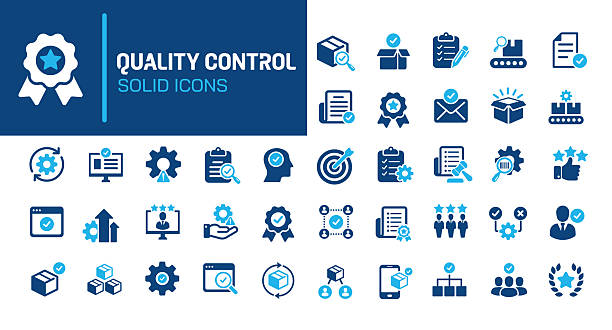 qualitätskontroll-glyphe für feste symbole. enthält inspektion, produktion, analyse, forschung, genehmigte sammlung solider symbole. vektor-illustration. perfektes pixel auf sauberem weißem hintergrund - qualitätsprüfer stock-grafiken, -clipart, -cartoons und -symbole