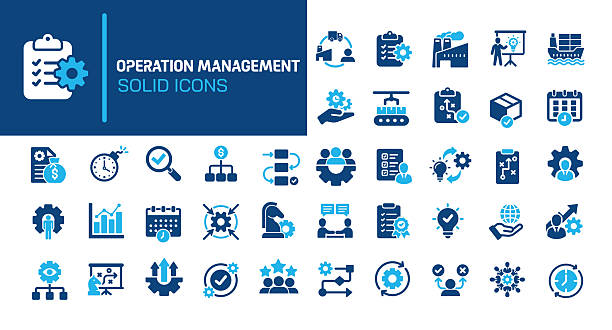 Operation management glyph solid icons. Containing production, maufacturing, supply chain, sources solid icons collection. Vector illustration. Perfect pixel on clean white background Operation management glyph solid icons. Containing production, maufacturing, supply chain, sources solid icons collection. Vector illustration. Perfect pixel on clean white background moving company icons stock illustrations