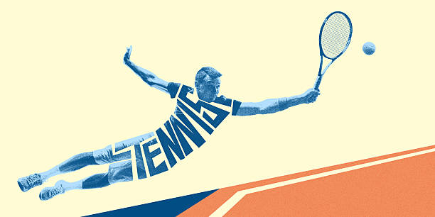 istock Competitive and determined man, tennis player in motion during intense match, playing against abstract background. Creative art design 2208443786