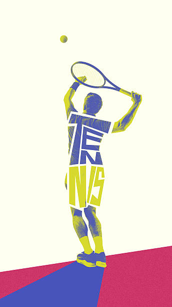 istock Vertical layout. Back view of man, tennis player during game, serving ball with racket, playing. Creative art design. 2208443829
