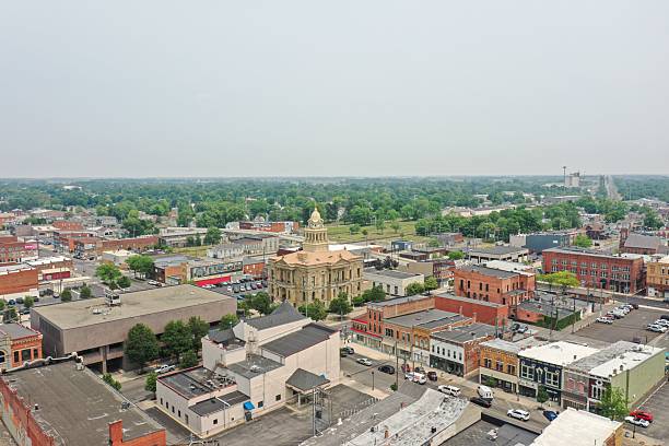 istock Aerial view of a small town with historic architecture. 2208444804