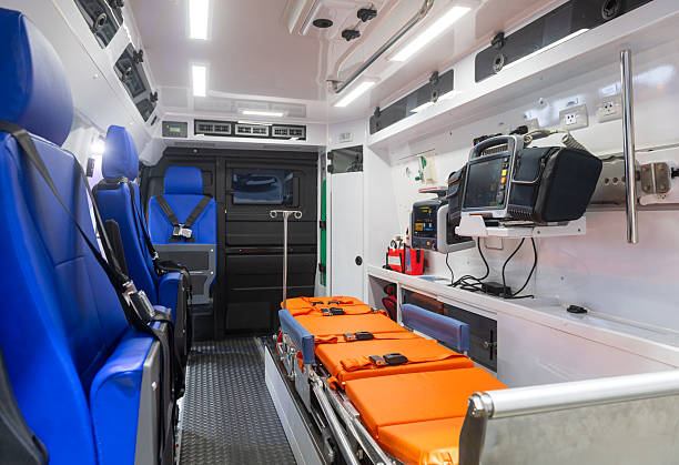 istock Inside an ambulance mobile car with medical equipment 2208445351