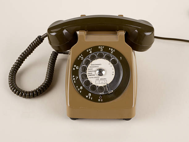 istock A brown rotary dial telephone with cables. 2208457229