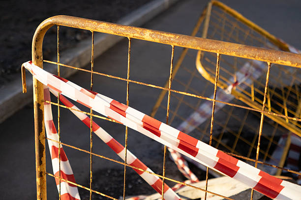 istock structure is metal with a red and white ribbon, dangerous territory. 2208457654