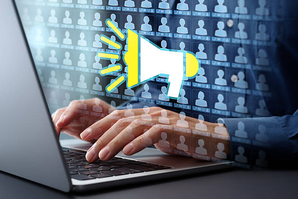 istock Marketing automation and customer database. Advertisement AD and campaign management. Businessman typing on laptop computer keyboard at desk in office. 2208458098
