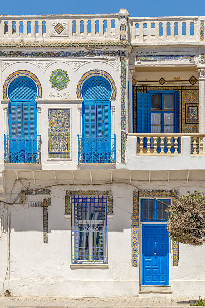 Blue and white facade of modern buildings