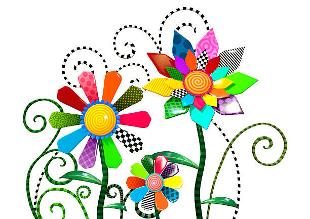 3D rendering of colorful fantasy flowers isolated on white background