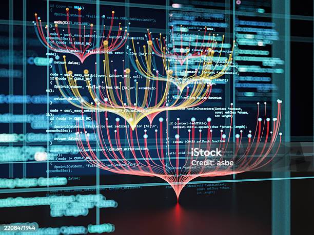 Colorful Data Flow Visualization With Source Code On Screen Stock Photo ...