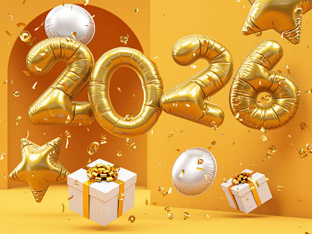 istock 2026 Balloons With Confetti And Gift Boxes Celebration 2208473099