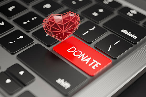 istock Online Donation Concept With Red Heart And Keyboard Button 2208473346