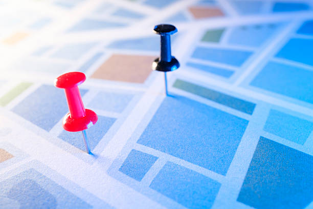 istock Thumbtacks on Road Map, Travel and Navigation Concept 2208473466