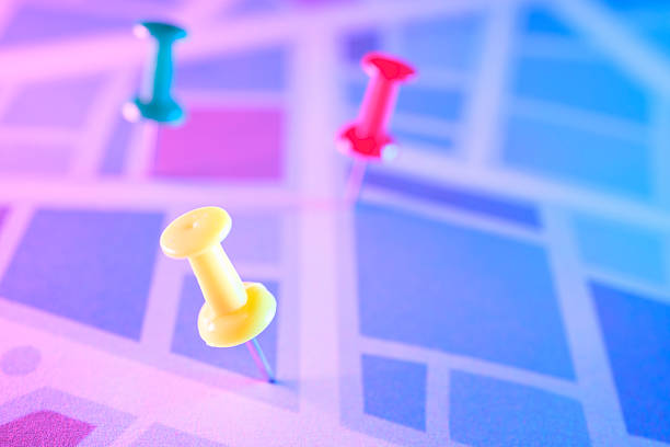 istock Thumbtacks on Road Map, Travel and Navigation Concept 2208473482