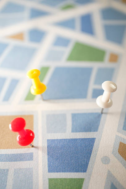 istock Thumbtacks on Road Map, Travel and Navigation Concept 2208473648