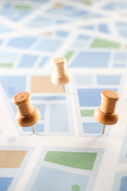 istock Thumbtacks on Road Map, Travel and Navigation Concept 2208473706