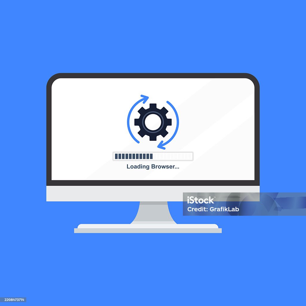Loading Browser Computer Screen Browser Loading Gear Animation Blue Background Stock ...