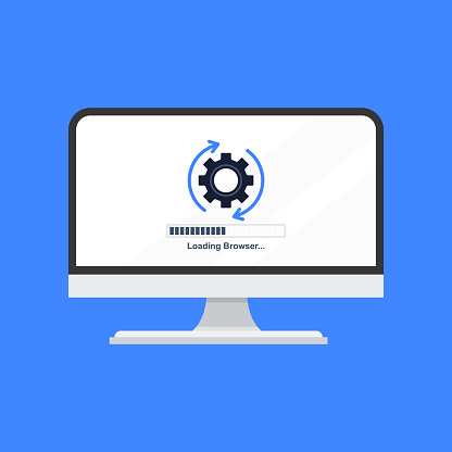 Computer Screen Browser Loading Gear Animation Blue Background Stock ...