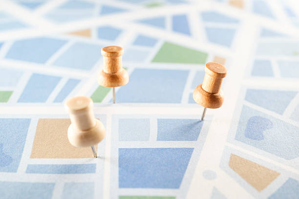 istock Thumbtacks on Road Map, Travel and Navigation Concept 2208473771