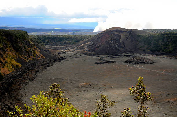 Smoke pouring from Kilauea volcano on big island Hawaii