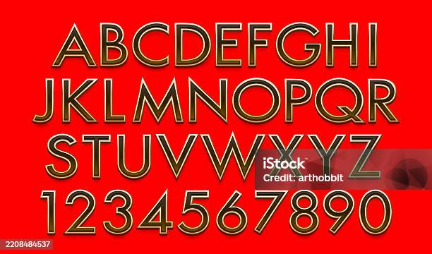 Number Lettering Gold Color Cursive Gold Font Set Collection Letters And Numbers Symbol Vector Illustration ...