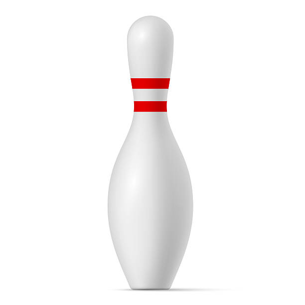 istock A bowling pin stands upright against a clean white background, showcasing its traditional shape and bright coloring 2208484659