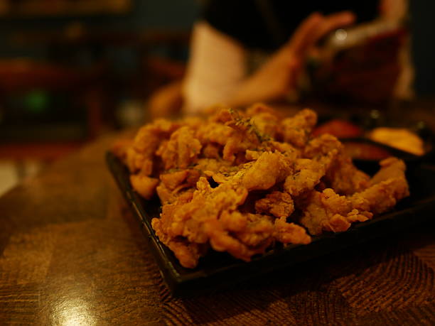 istock Fried chicken skin with herb and various sauce 2208487336