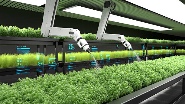 istock Smart robot farmers are working with digital display data, Agriculture technology, Farm automation 2208489311