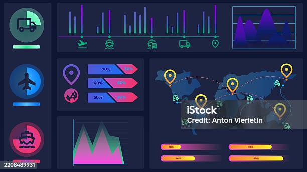 Vector Illustration Data Overlays On World Map Visualize Financial ...