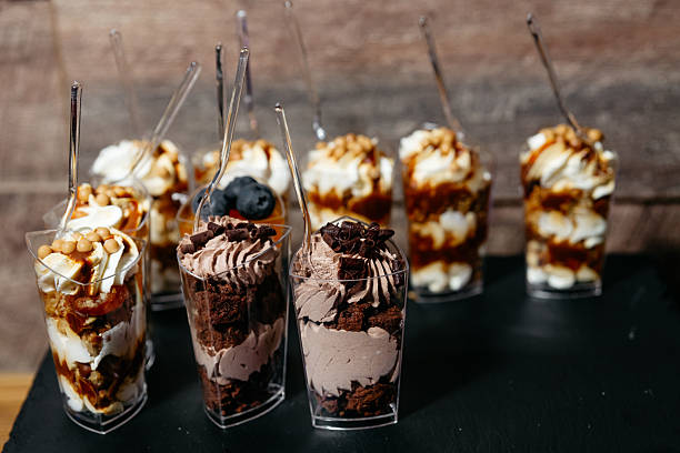istock Mini dessert cups with chocolate mousse and caramel cream. 2208490920