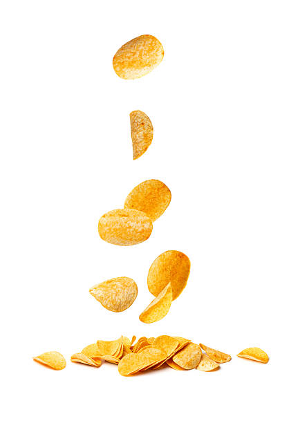 istock Potato chips falling isolated. Crispy thin flying potato snack, fast food snacks with spices 2208492606