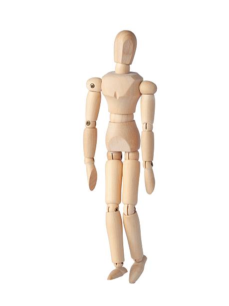 istock A Wooden dummy stands tall, perfectly balanced like a Poseable figure. This Articulated mannequin and Wooden model captures a stable pose, ideal for artists and creating dynamic sketches. 2208495789